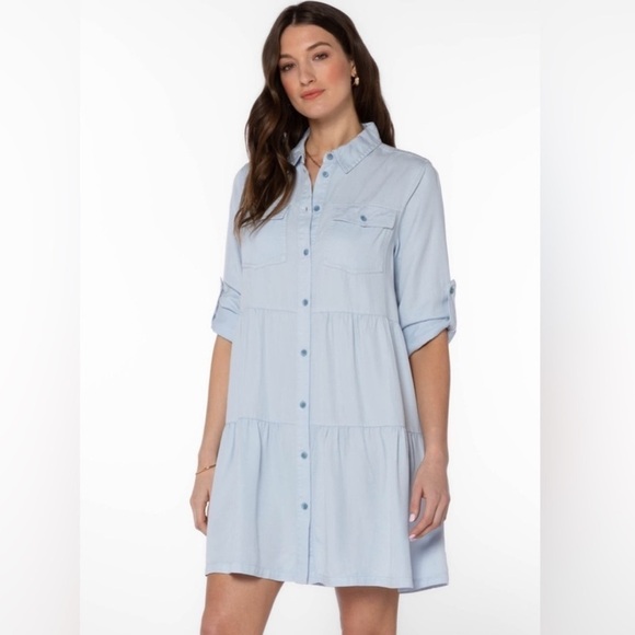 Velvet Heart Dresses & Skirts - Velvet Heart Bree Baby Blue Soft Chambray Button Down Tiered Dress Large